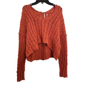 Free People Chunky Knit Womens Sweater Sz S Orange Open Stitch Long Sleeve